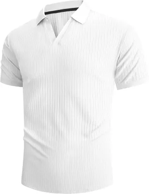 Hodaweislop Men's Knit Polo Shirts Short Sleeve V Neck Golf Shirt Casual Textured Summer Shirts