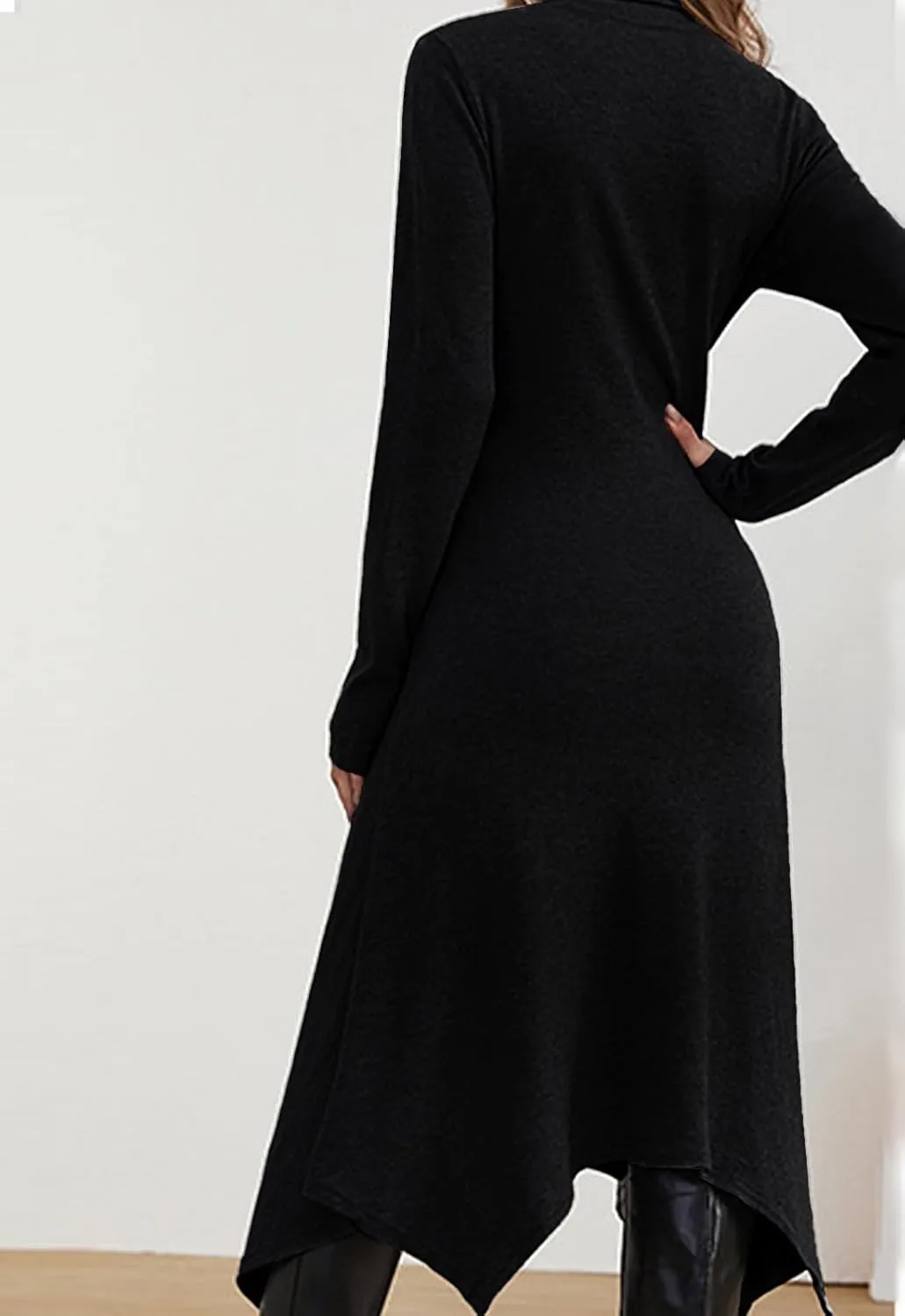 Jayscreate Women's Fall Sweater Dress 2023 Long Sleeve Midi Tie Front A-Line High Waist Winter Business Casual Dress