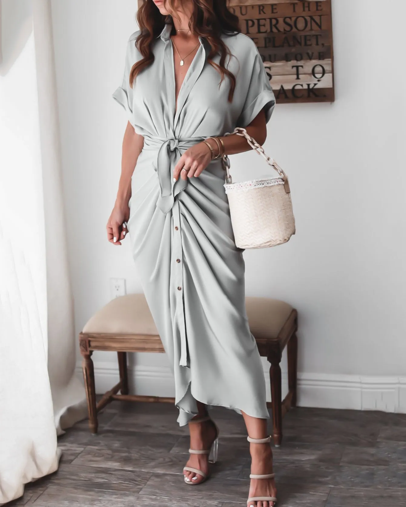 Lace Up Solid Dress