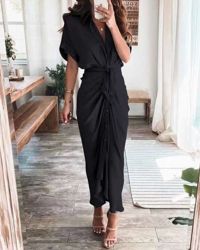 Lace Up Solid Dress