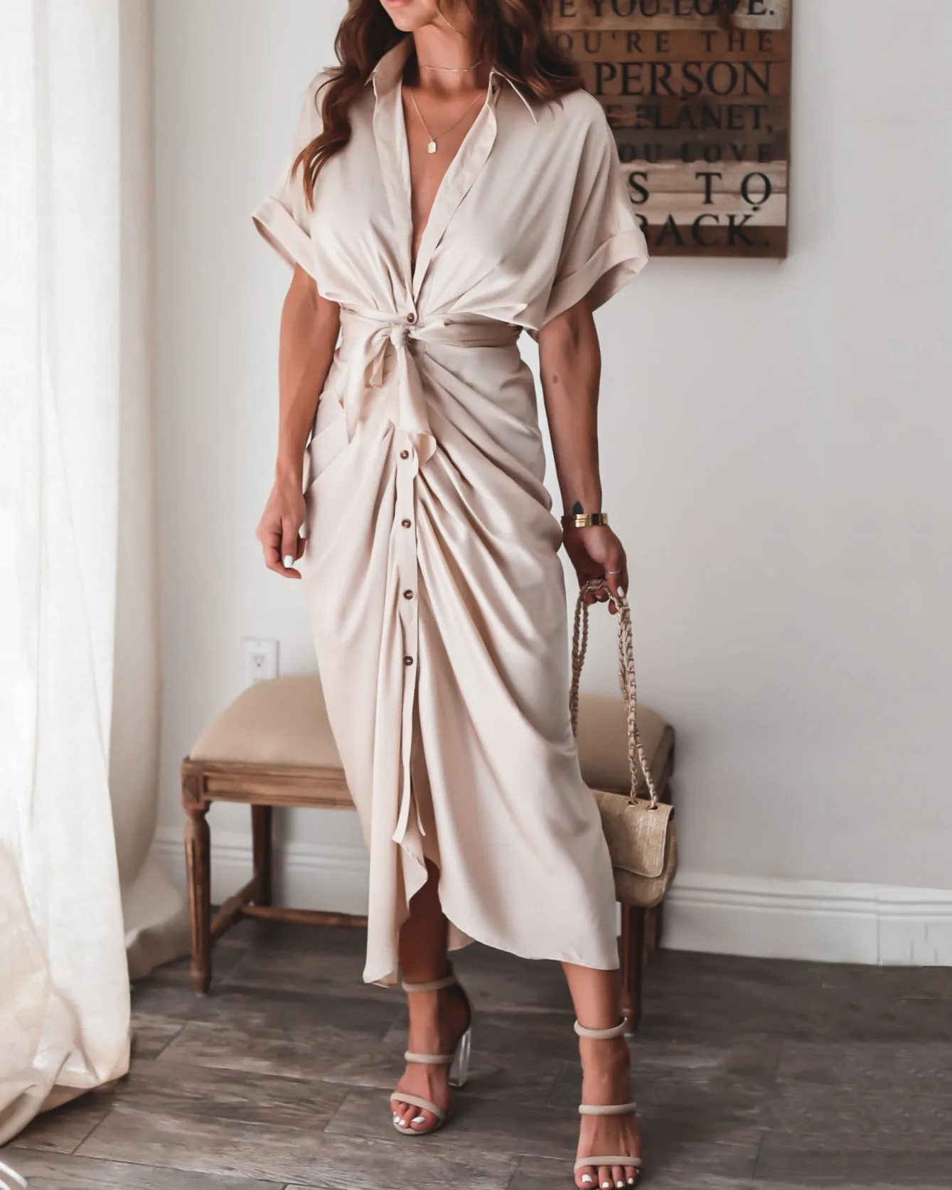 Lace Up Solid Dress