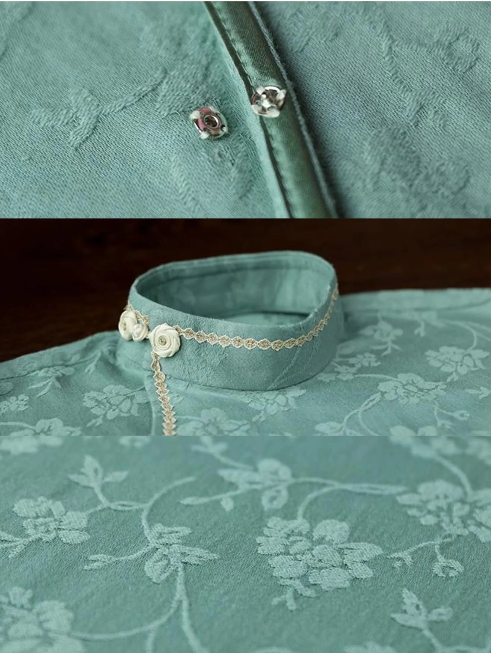 Lan Cao 兰草 Orchid Flowers 1930s Cotton Jacquard Bottleneck Qipao