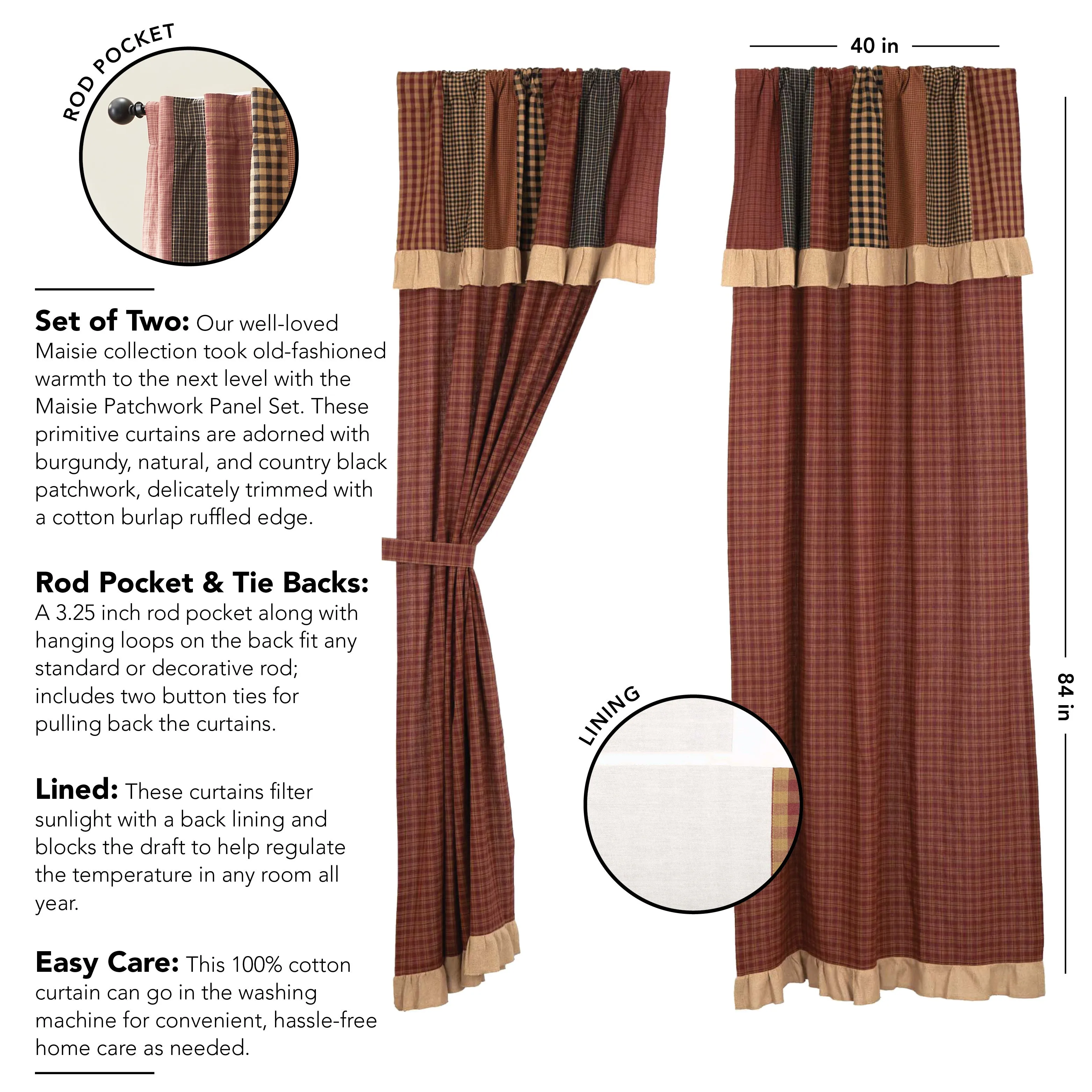 Maisie Panel with Attached Patch Valance Set of 2 84x40