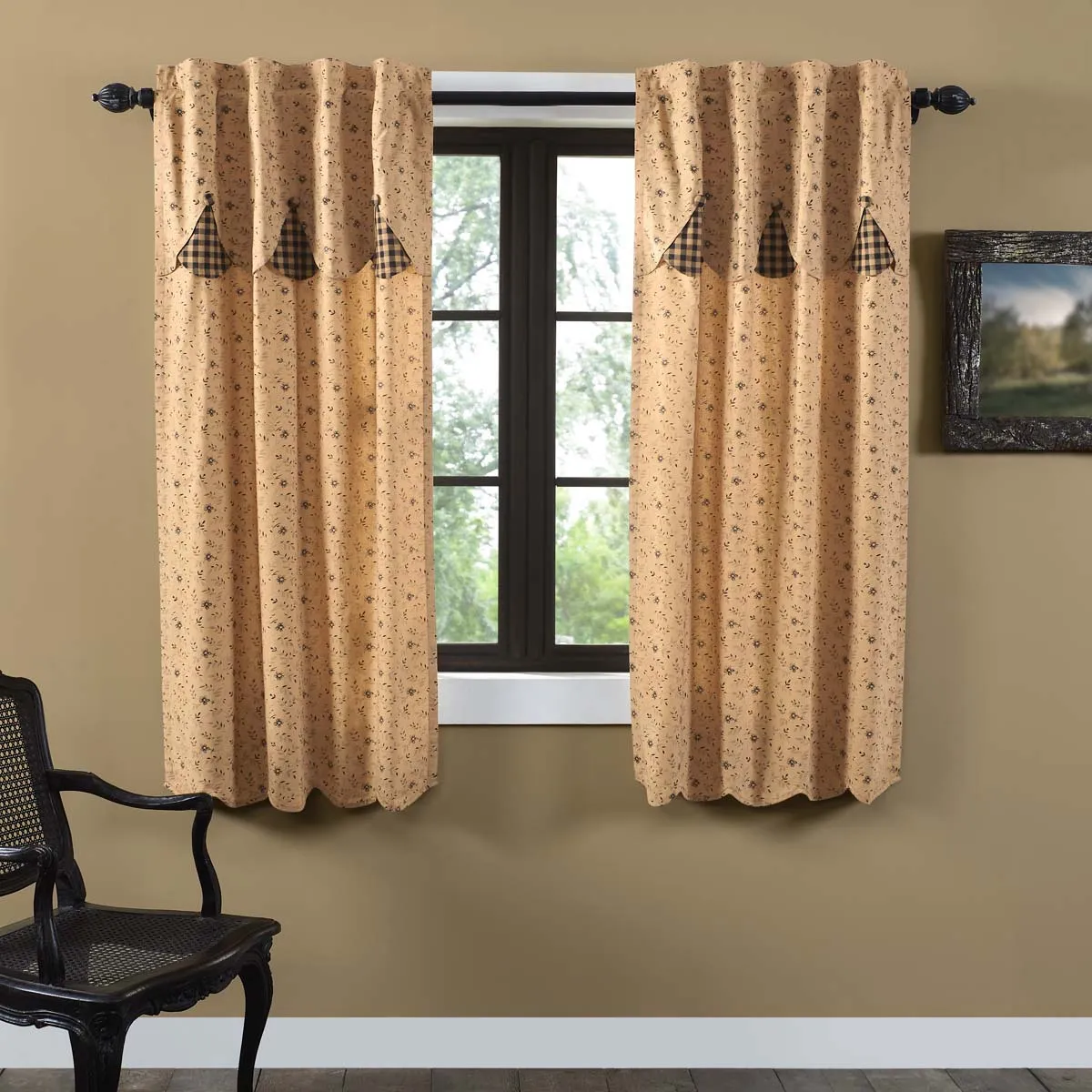 Maisie Panel with Attached Scalloped Layered Valance Set of 2
