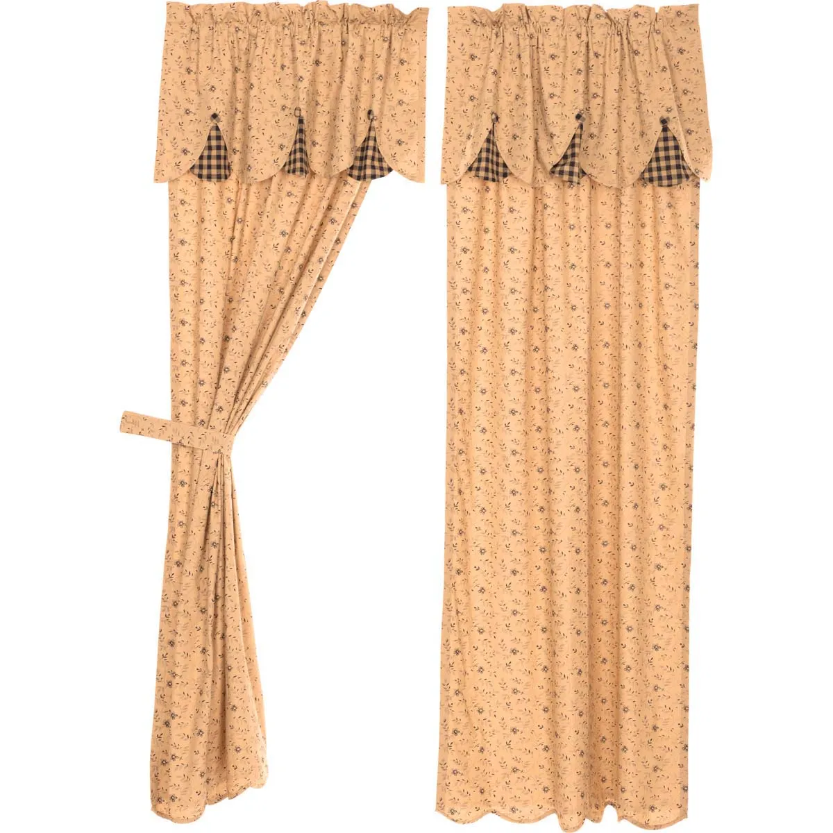 Maisie Panel with Attached Scalloped Layered Valance Set of 2