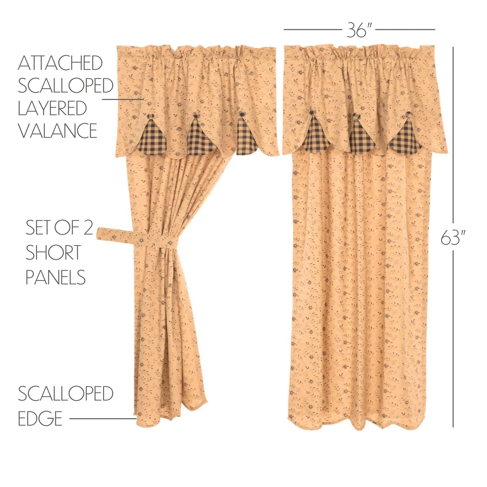 Maisie Panel with Attached Scalloped Layered Valance Set of 2