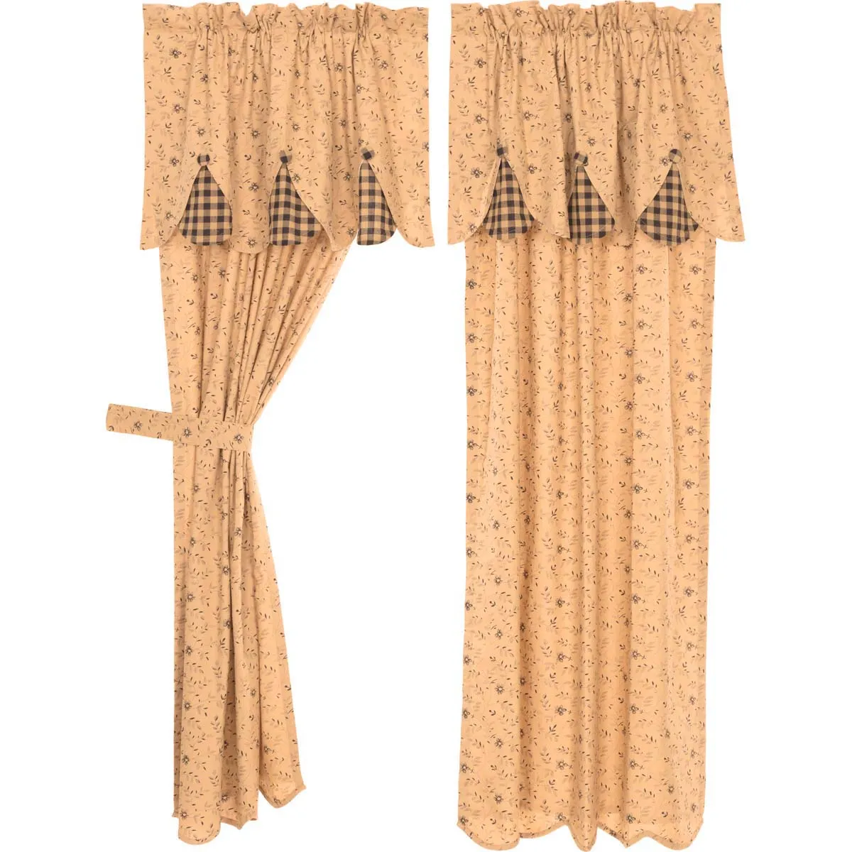 Maisie Panel with Attached Scalloped Layered Valance Set of 2