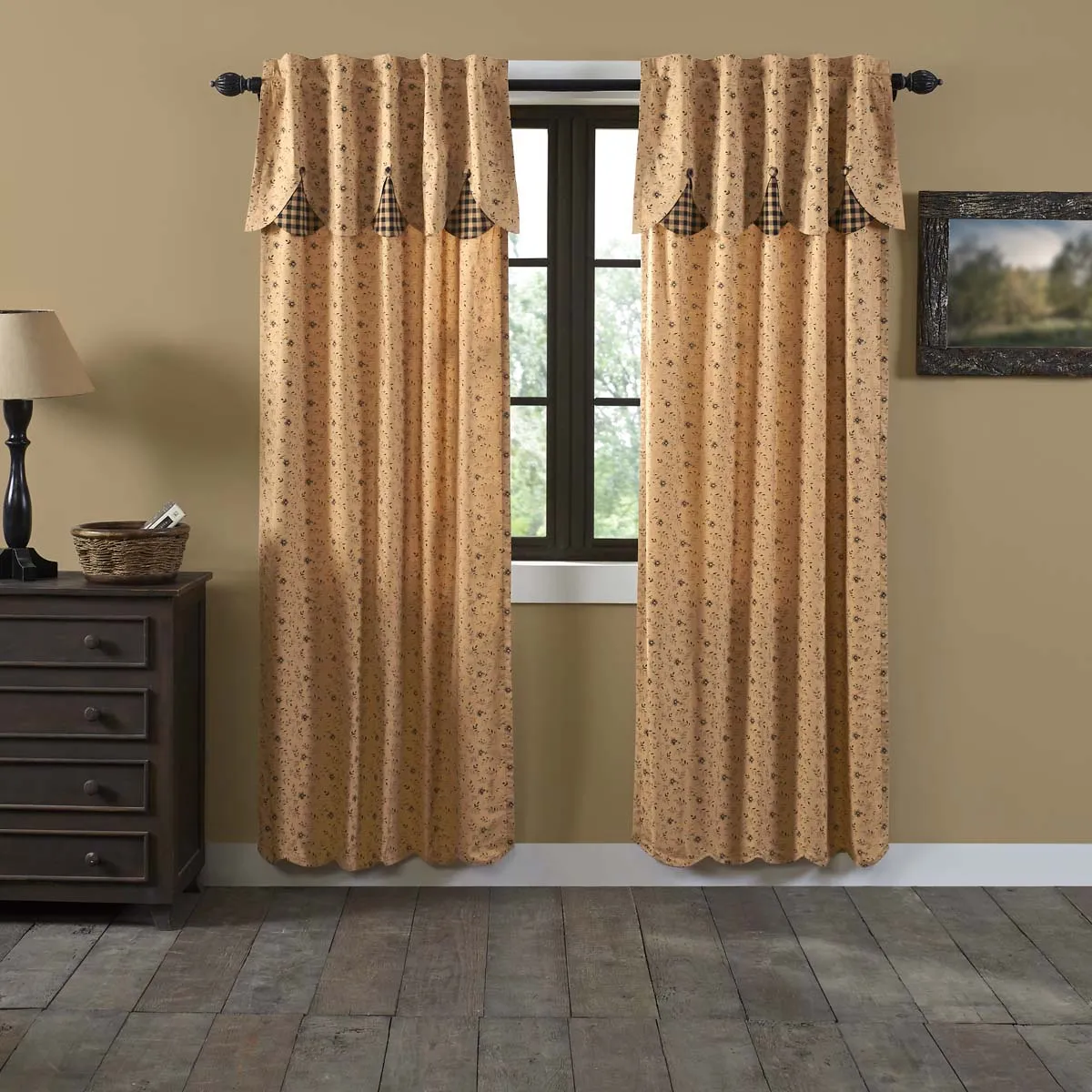 Maisie Panel with Attached Scalloped Layered Valance Set of 2