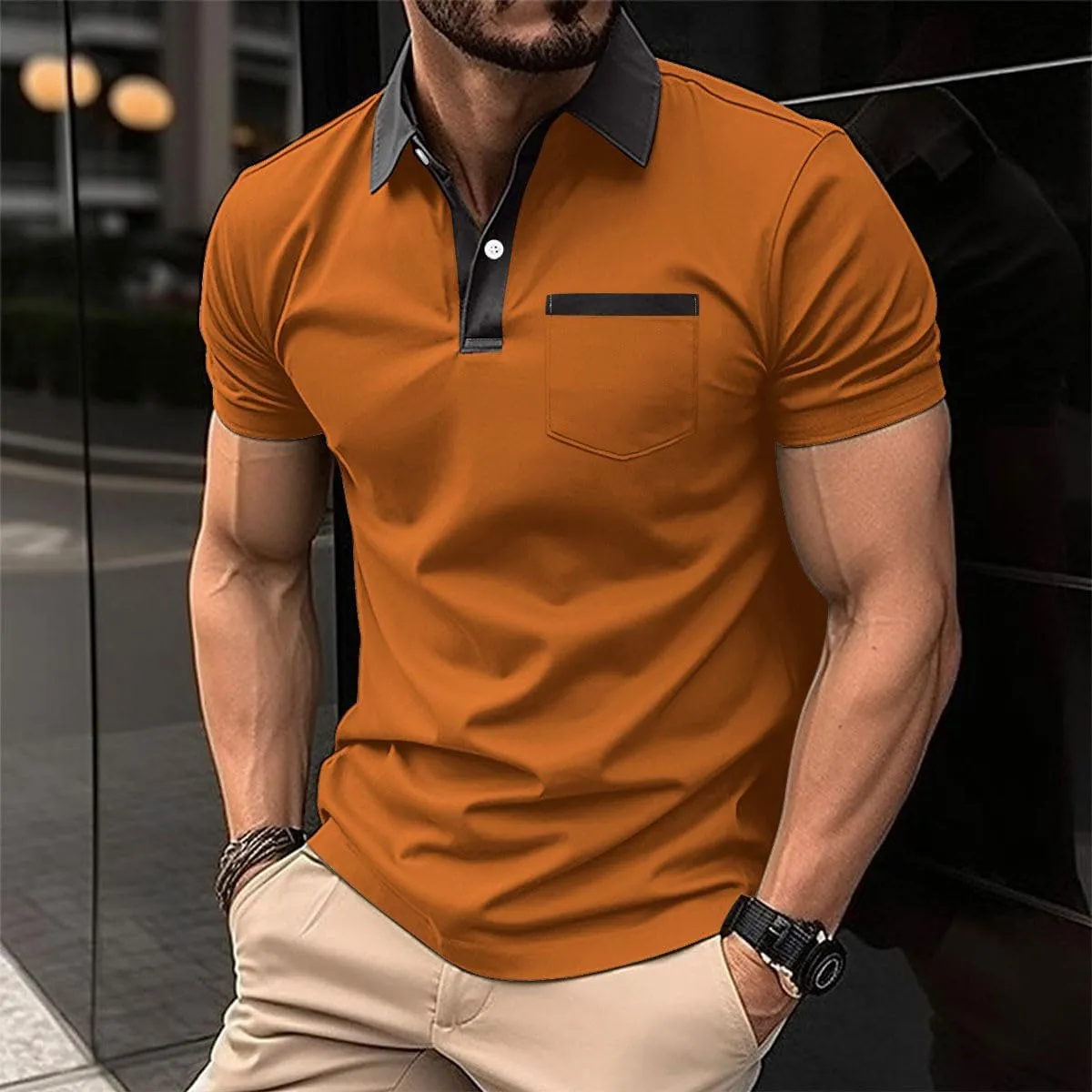 Mens Casual Polo Shirts Short Sleeve Button Golf Slim Fit Shirt with Pocket & Collar Spring Summer Stylish Tops