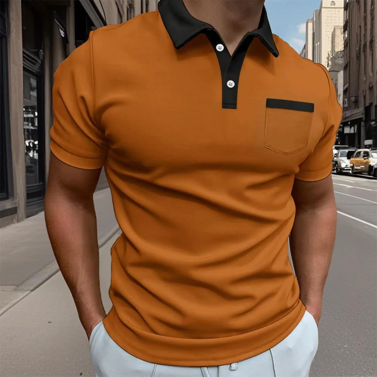 Mens Casual Polo Shirts Short Sleeve Button Golf Slim Fit Shirt with Pocket & Collar Spring Summer Stylish Tops