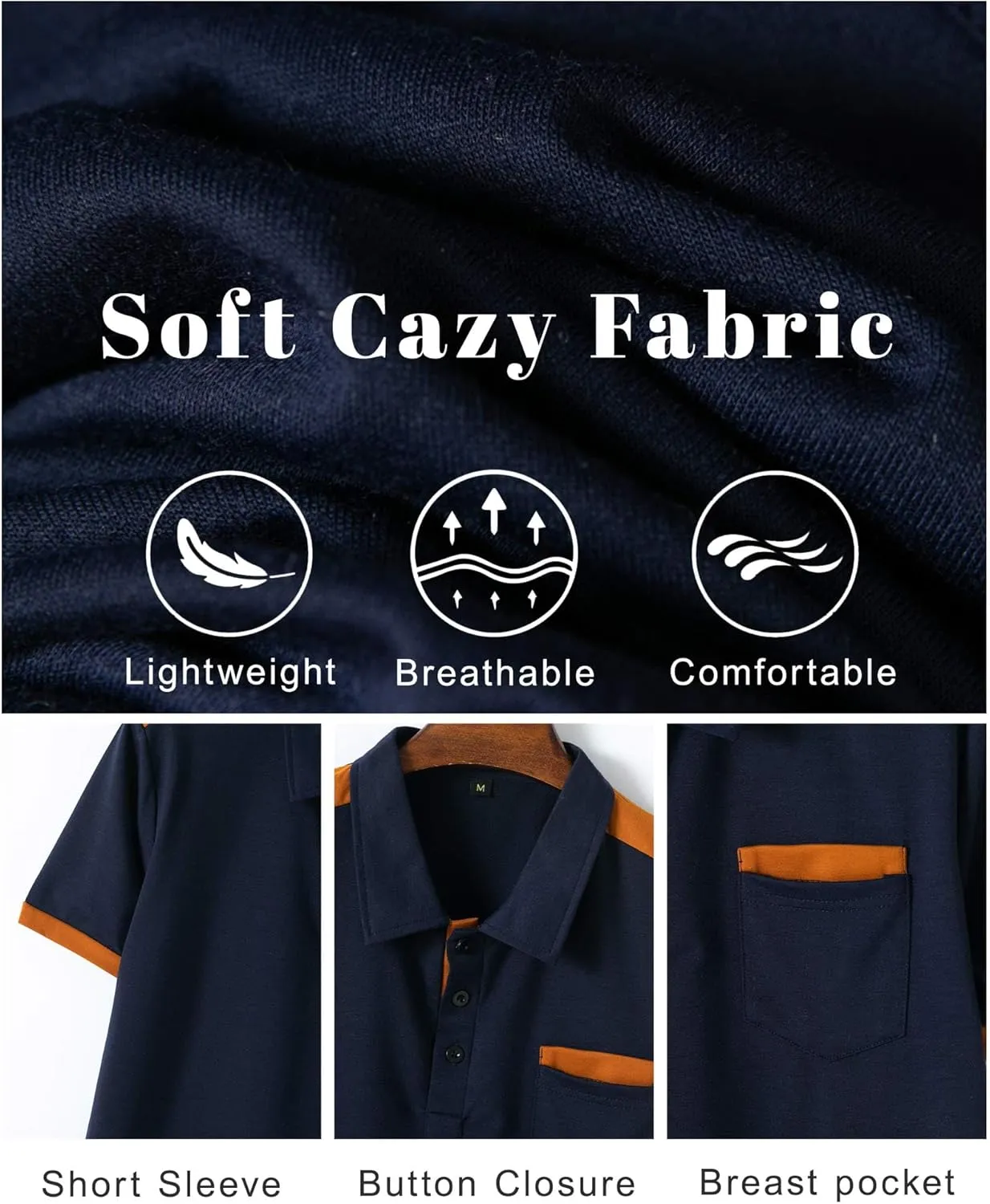 Mens Casual Polo Shirts Short Sleeve Button Golf Slim Fit Shirt with Pocket & Collar Spring Summer Stylish Tops