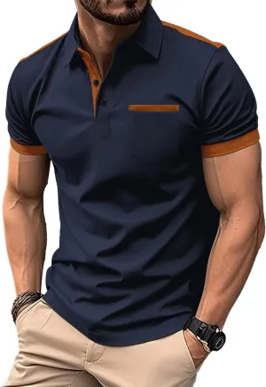 Mens Casual Polo Shirts Short Sleeve Button Golf Slim Fit Shirt with Pocket & Collar Spring Summer Stylish Tops