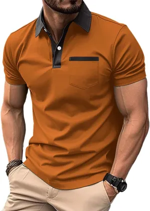 Mens Casual Polo Shirts Short Sleeve Button Golf Slim Fit Shirt with Pocket & Collar Spring Summer Stylish Tops