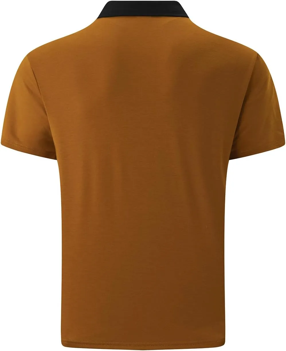 Mens Casual Polo Shirts Short Sleeve Button Golf Slim Fit Shirt with Pocket & Collar Spring Summer Stylish Tops
