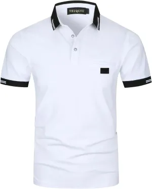 Mens Polo Shirts Short Sleeve Regular Fit Classic Plaid Collar Golf Shirts Men
