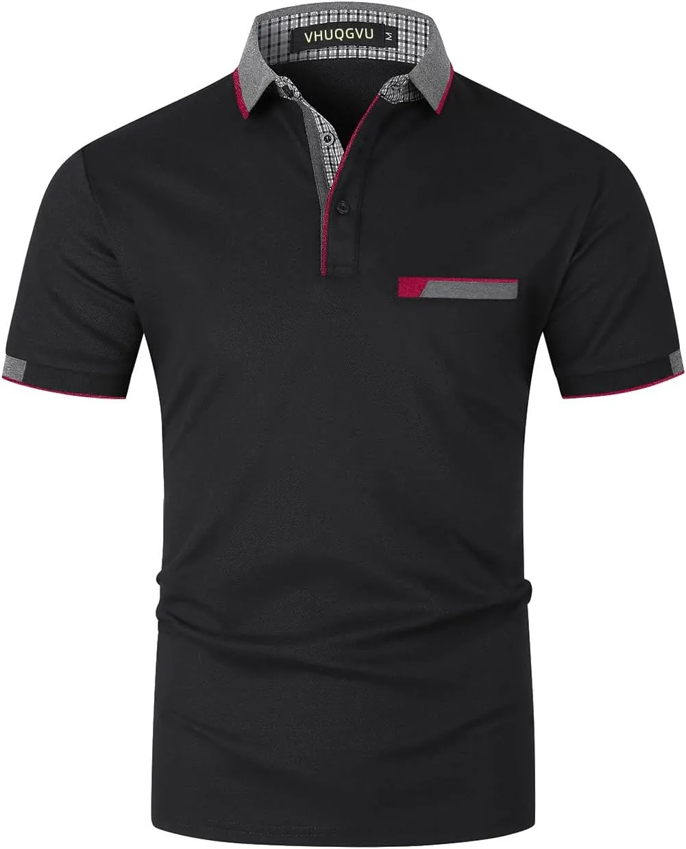 Mens Polo Shirts Short Sleeve Regular Fit Classic Plaid Collar Golf Shirts Men