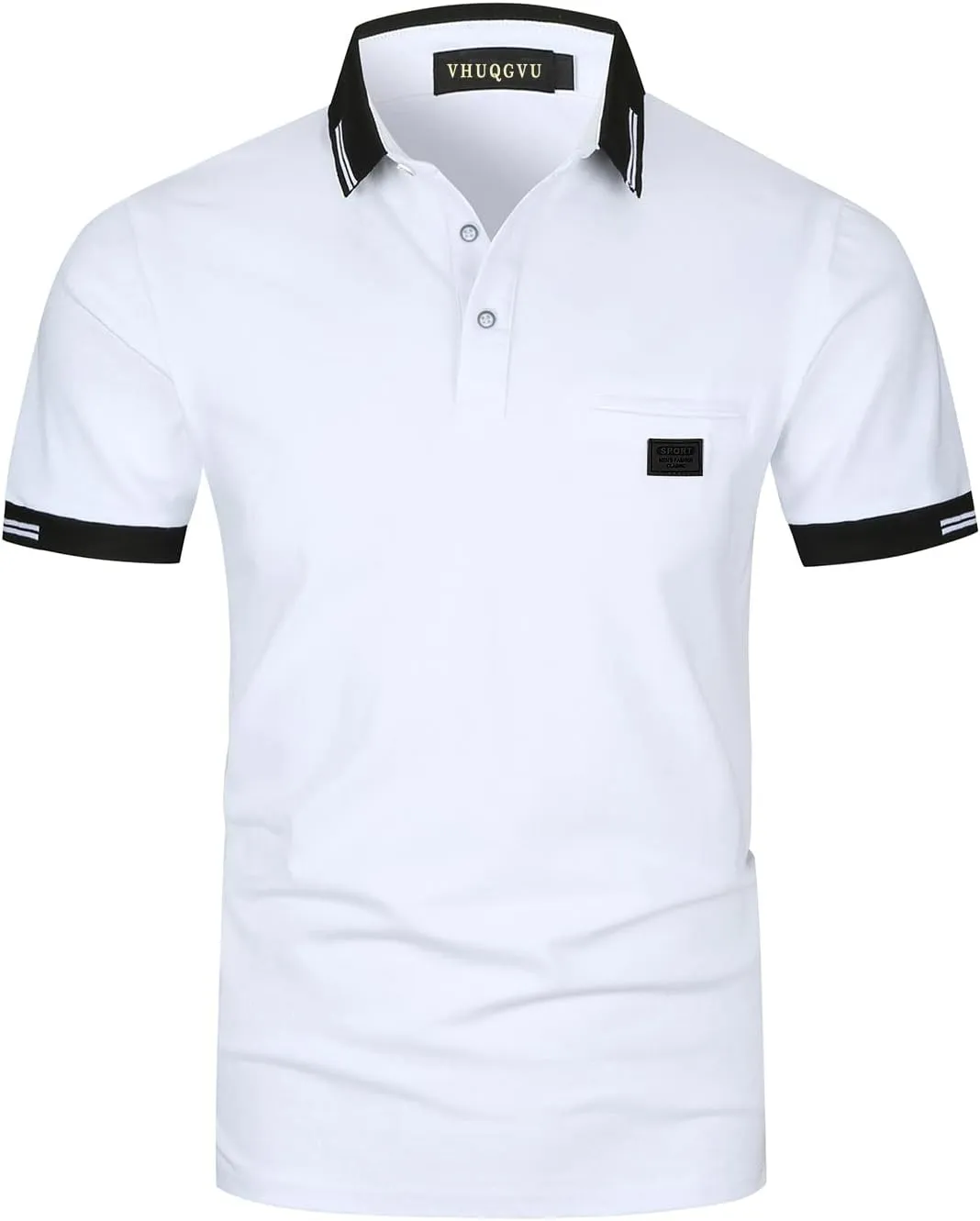 Mens Polo Shirts Short Sleeve Regular Fit Classic Plaid Collar Golf Shirts Men