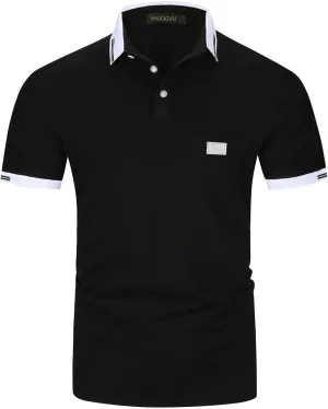 Mens Polo Shirts Short Sleeve Regular Fit Classic Plaid Collar Golf Shirts Men