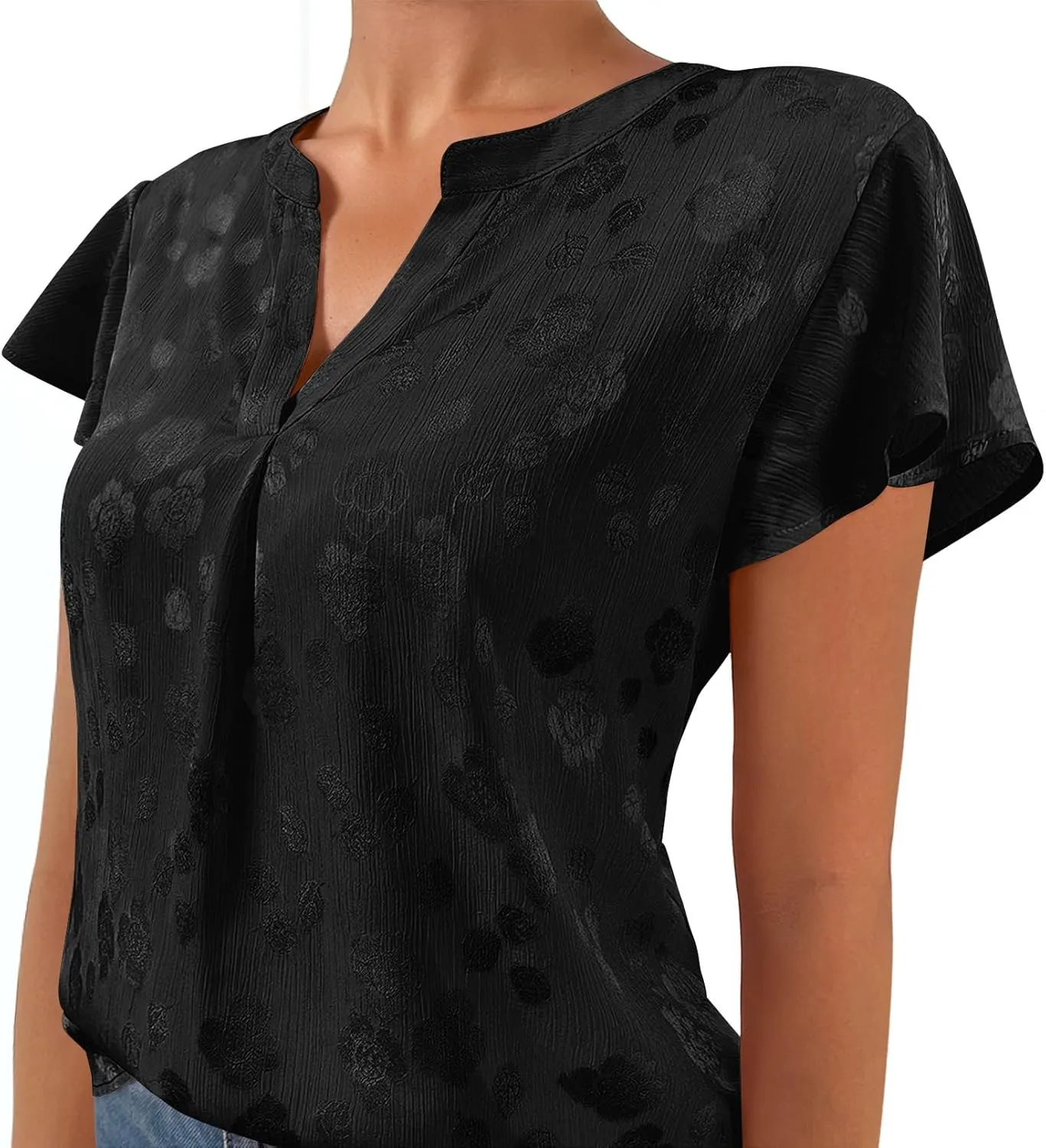 MEROKEETY Women's Ruffle Sleeve V Neck Floral Blouse Summer Dressy Casual Work Loose Fit Tunic Tops