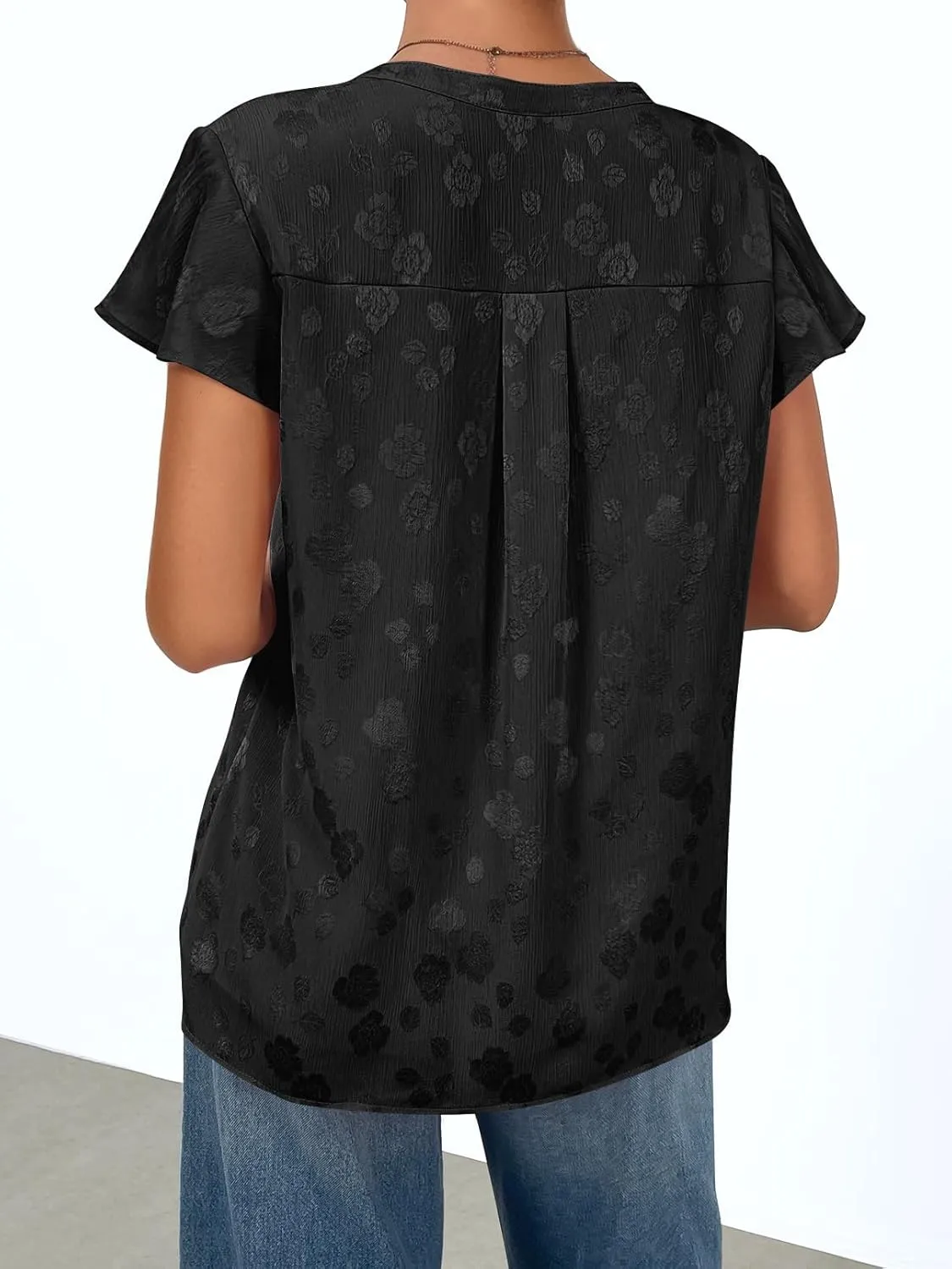 MEROKEETY Women's Ruffle Sleeve V Neck Floral Blouse Summer Dressy Casual Work Loose Fit Tunic Tops