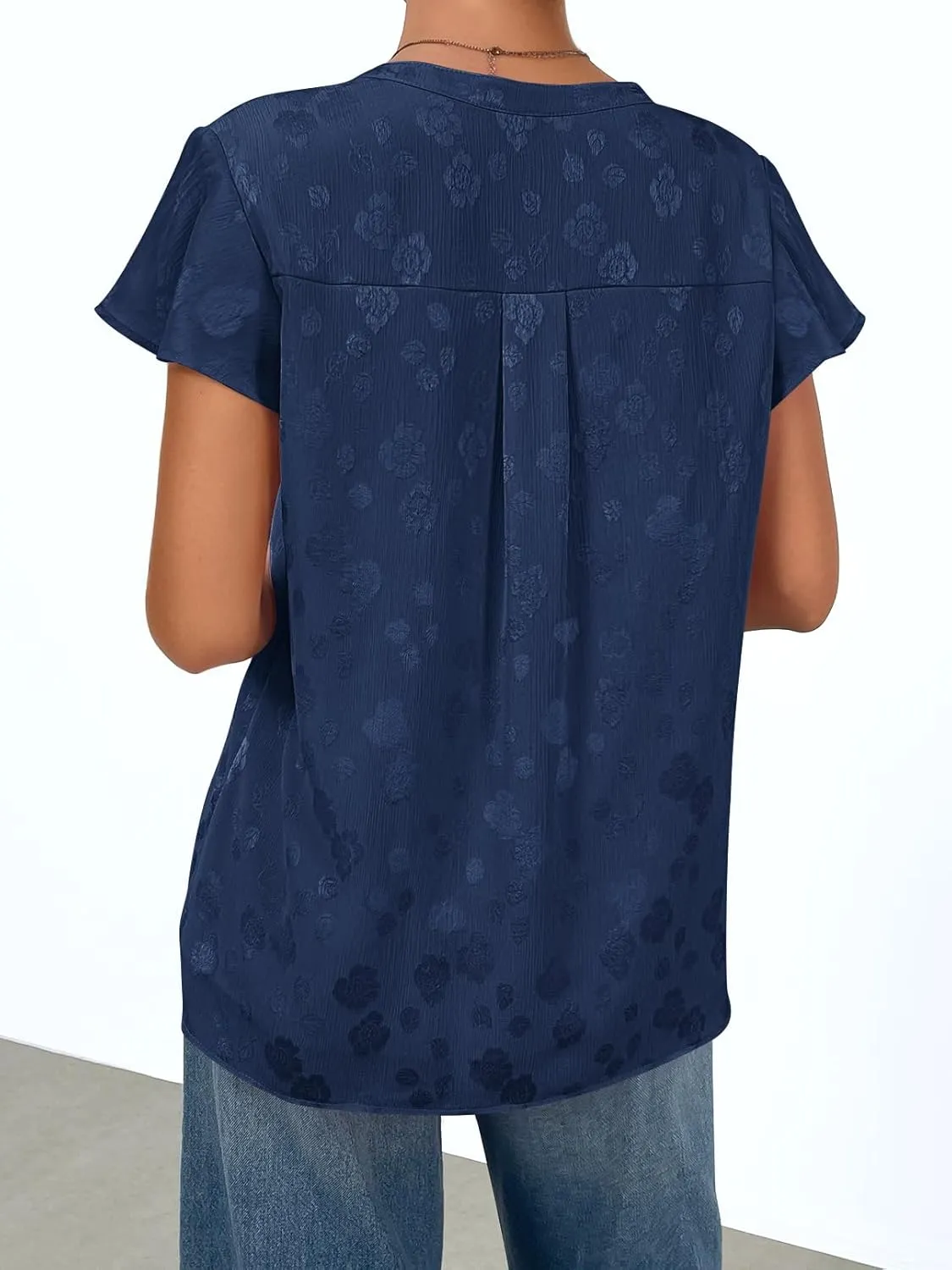 MEROKEETY Women's Ruffle Sleeve V Neck Floral Blouse Summer Dressy Casual Work Loose Fit Tunic Tops