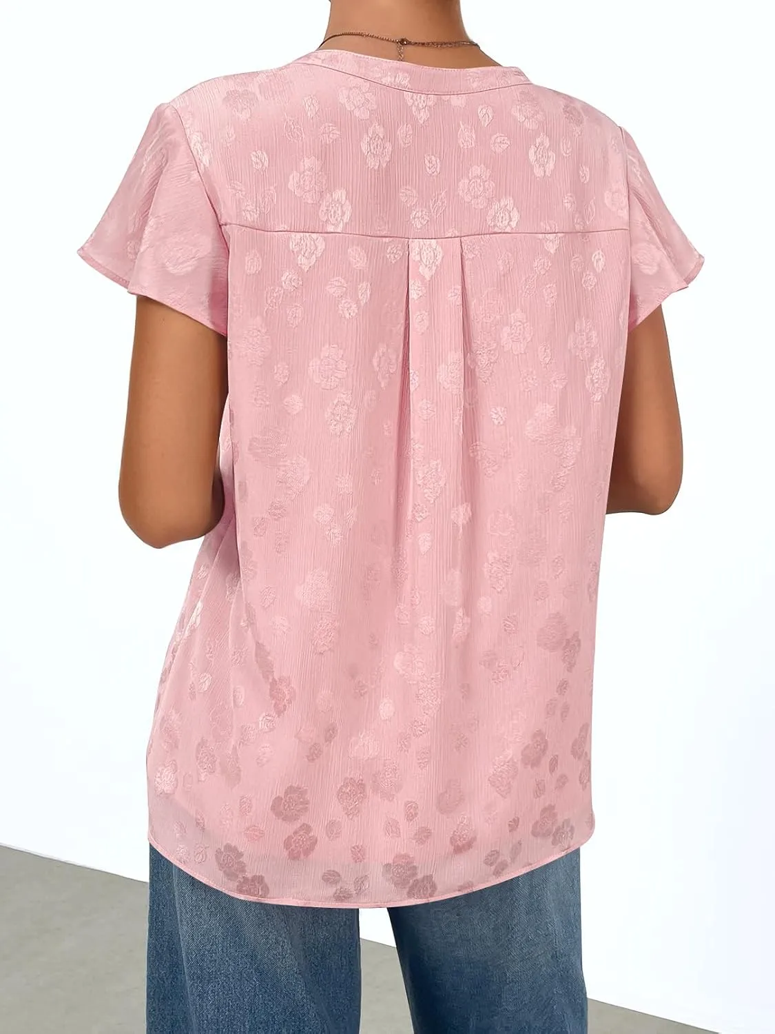 MEROKEETY Women's Ruffle Sleeve V Neck Floral Blouse Summer Dressy Casual Work Loose Fit Tunic Tops