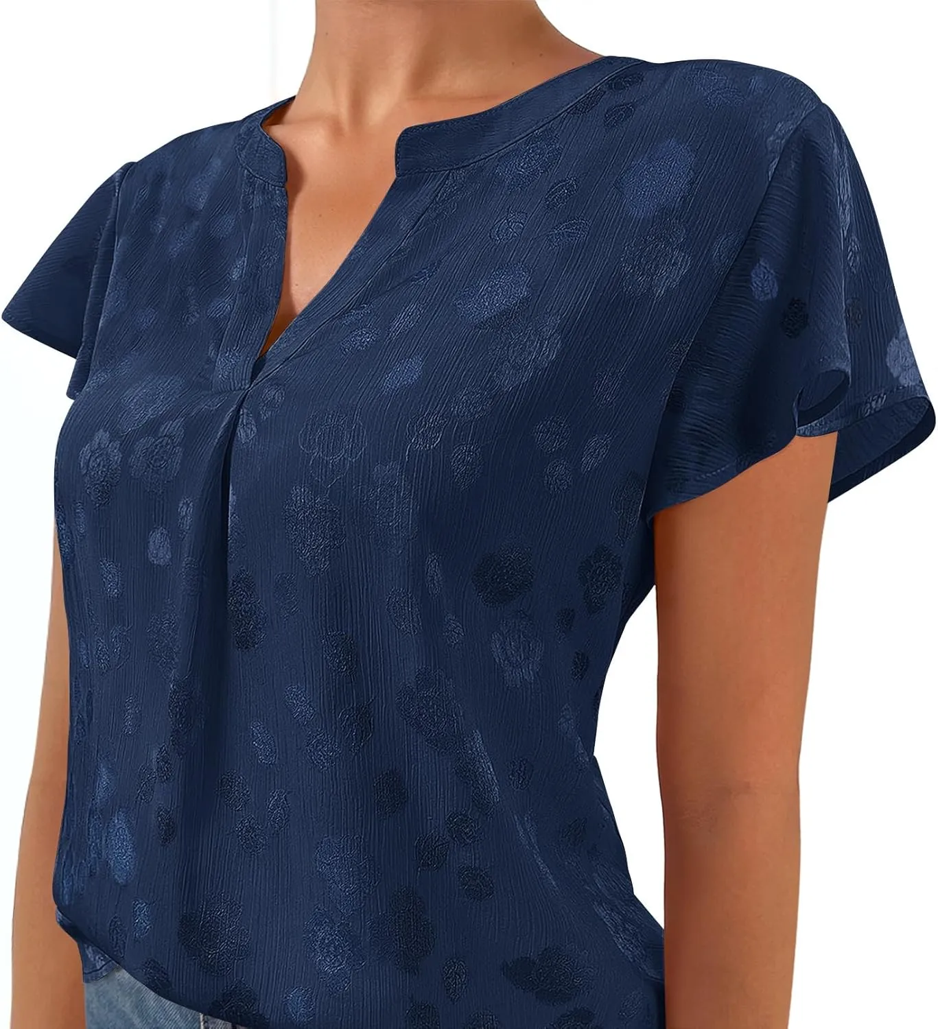 MEROKEETY Women's Ruffle Sleeve V Neck Floral Blouse Summer Dressy Casual Work Loose Fit Tunic Tops