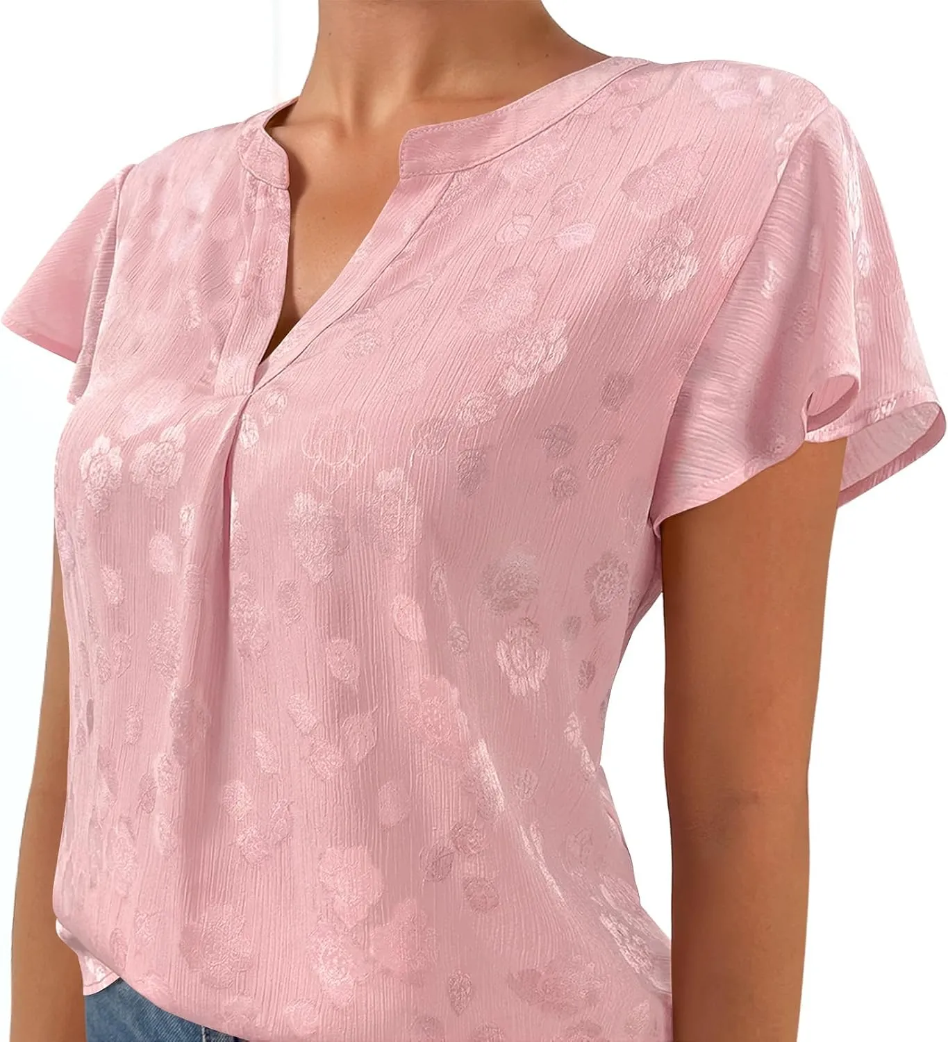 MEROKEETY Women's Ruffle Sleeve V Neck Floral Blouse Summer Dressy Casual Work Loose Fit Tunic Tops