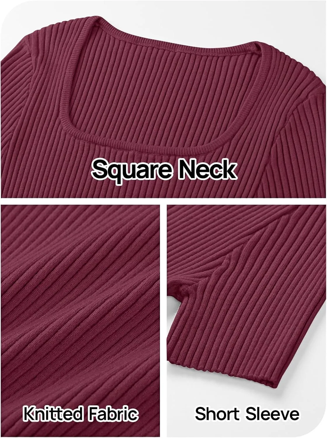 MEROKEETY Women's Summer Casual Short Sleeve T Shirts 2025 Basic Square Neck Ribbed Knit Fitted Tee Tops