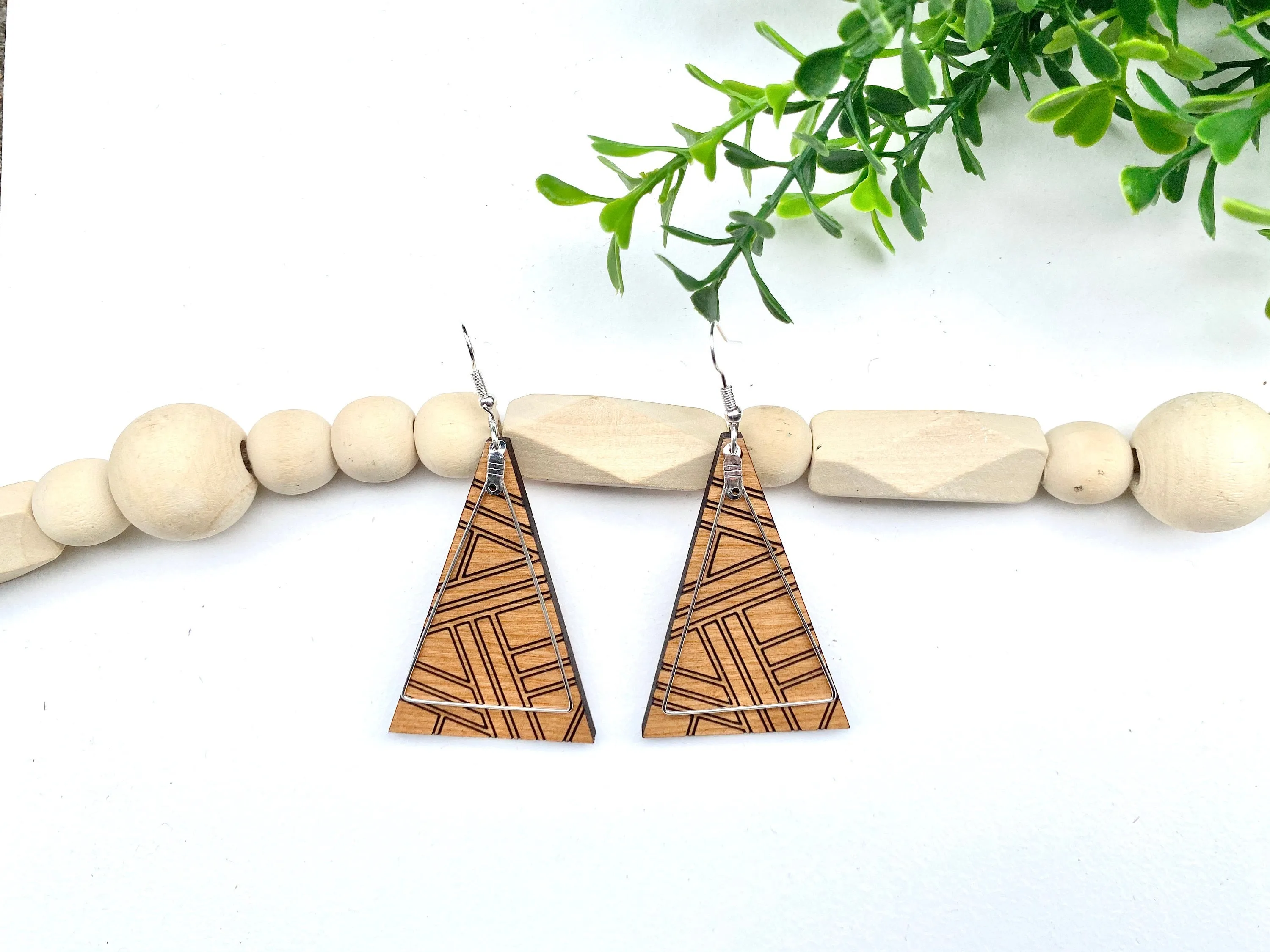 Minimalist Jewelry, Triangle Earring, Wood Dangle Drop Earring, Casual Style, Boho, Teacher Appreciation Gift