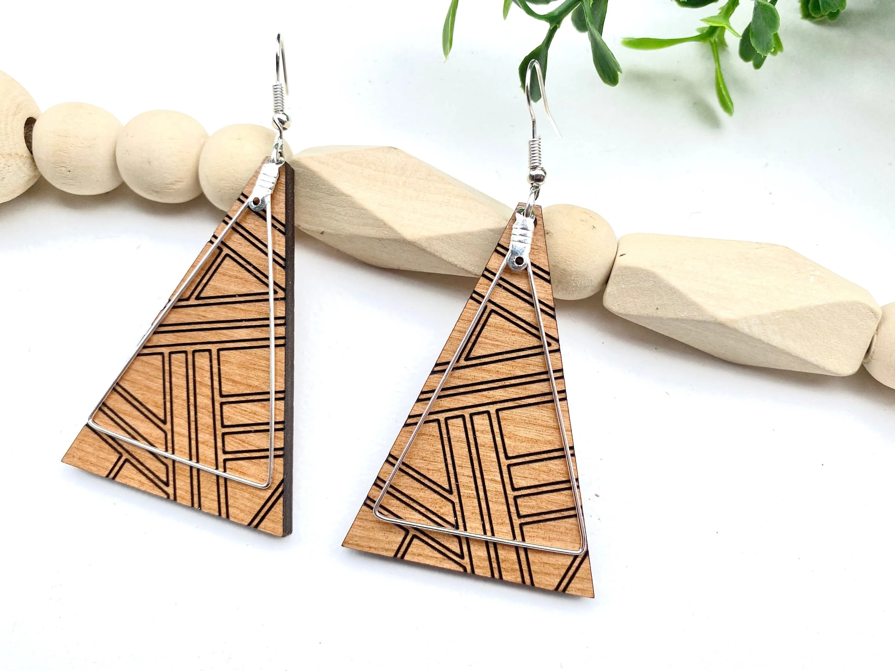 Minimalist Jewelry, Triangle Earring, Wood Dangle Drop Earring, Casual Style, Boho, Teacher Appreciation Gift