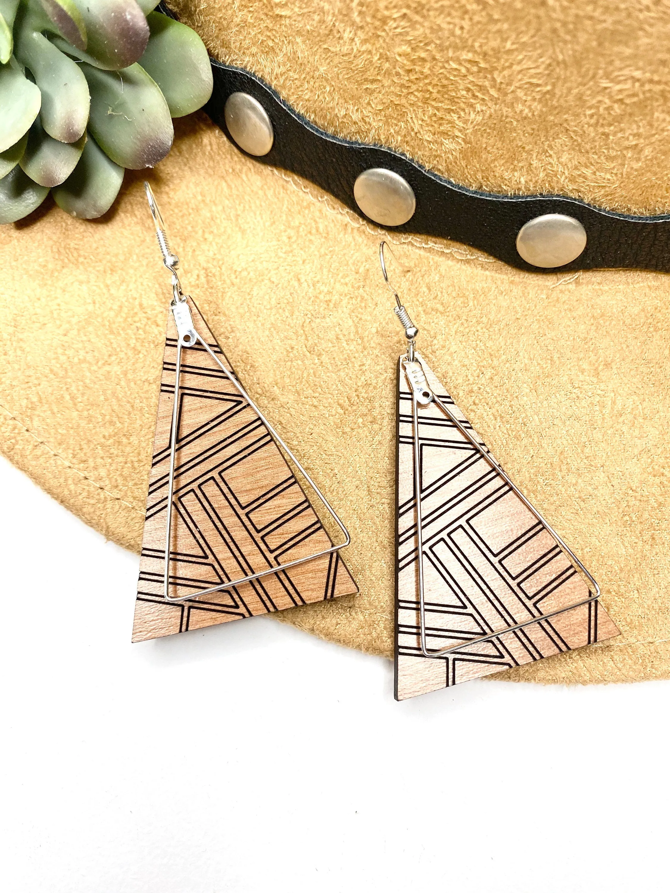 Minimalist Jewelry, Triangle Earring, Wood Dangle Drop Earring, Casual Style, Boho, Teacher Appreciation Gift