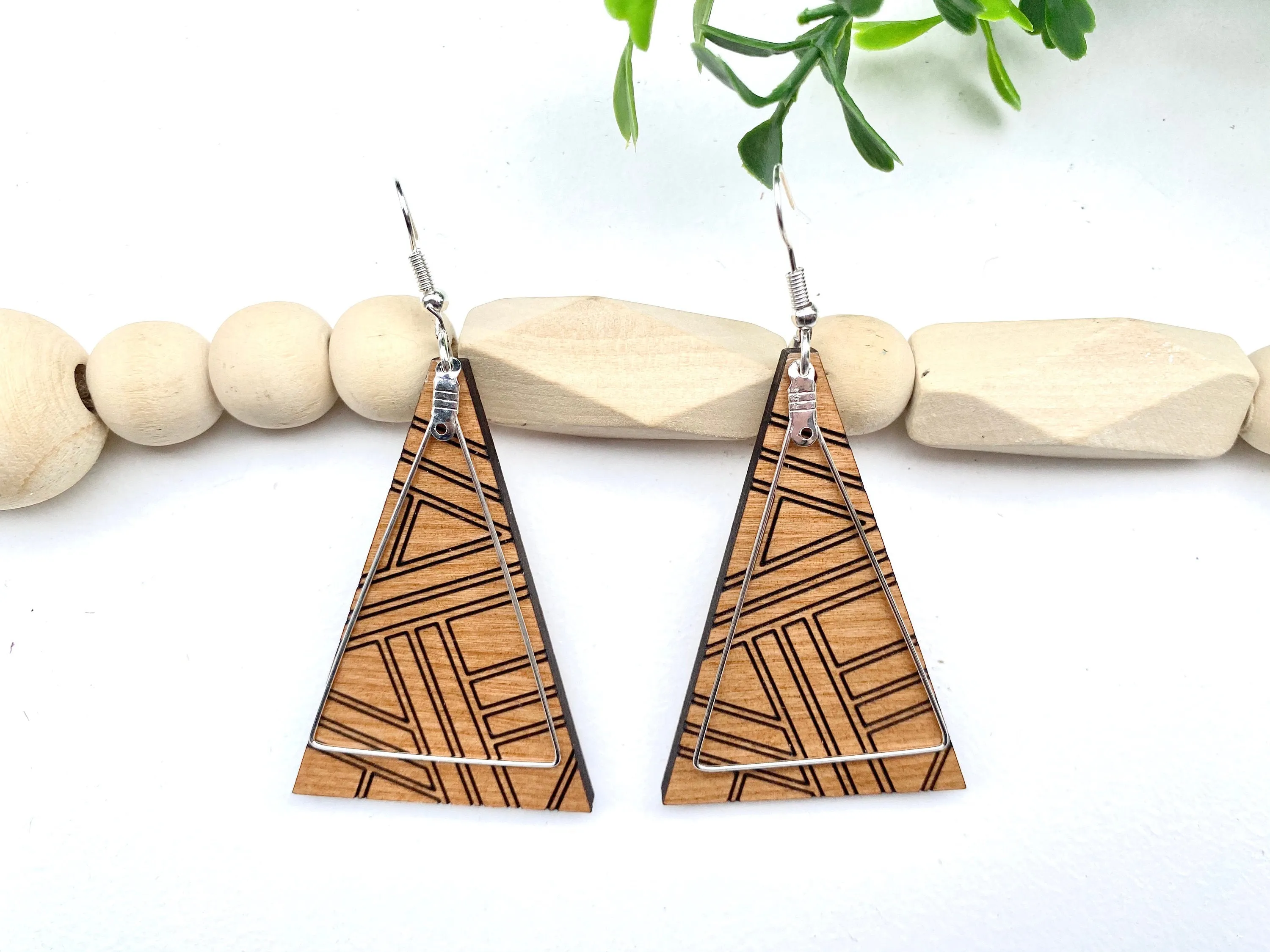 Minimalist Jewelry, Triangle Earring, Wood Dangle Drop Earring, Casual Style, Boho, Teacher Appreciation Gift