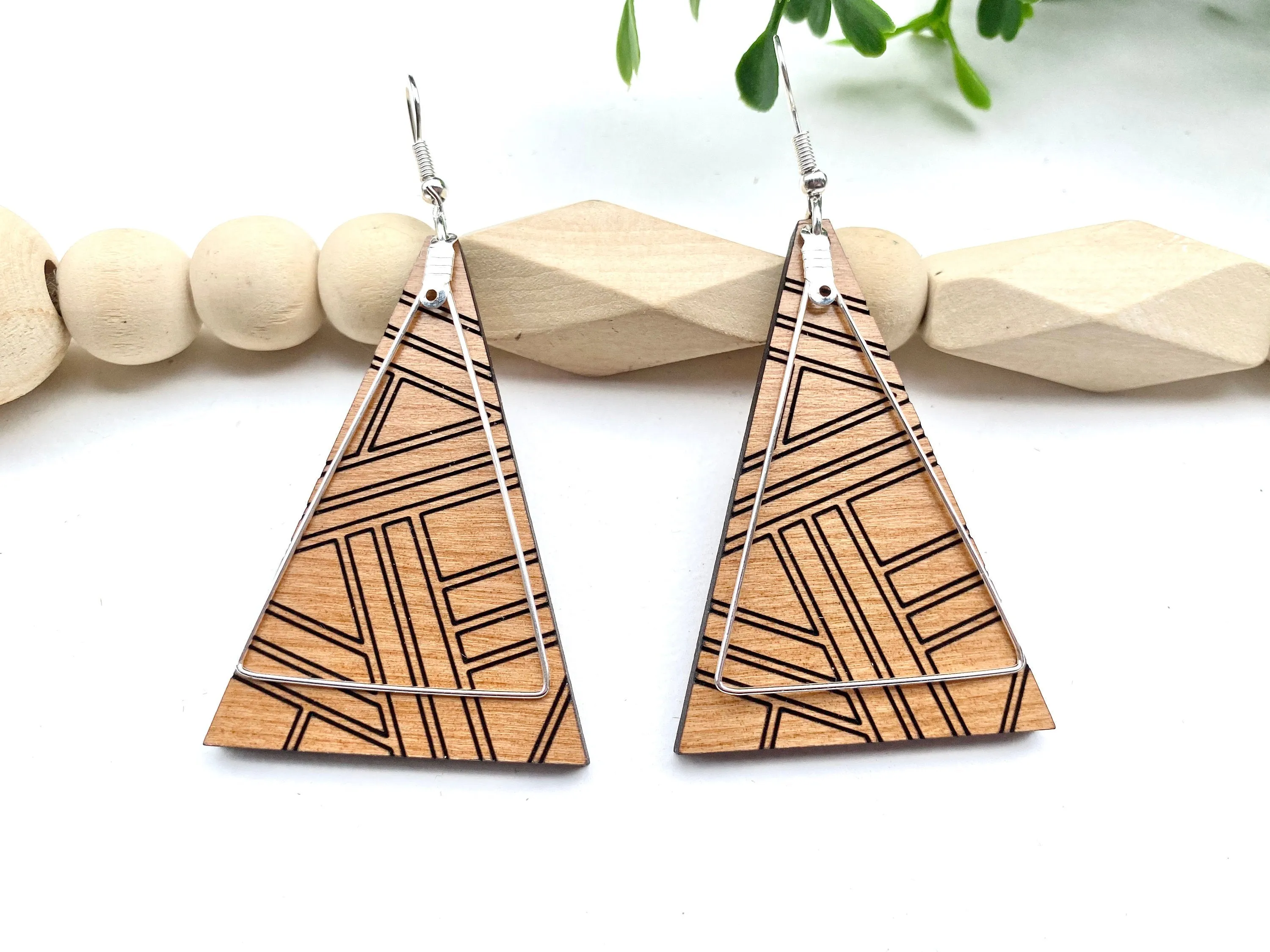 Minimalist Jewelry, Triangle Earring, Wood Dangle Drop Earring, Casual Style, Boho, Teacher Appreciation Gift