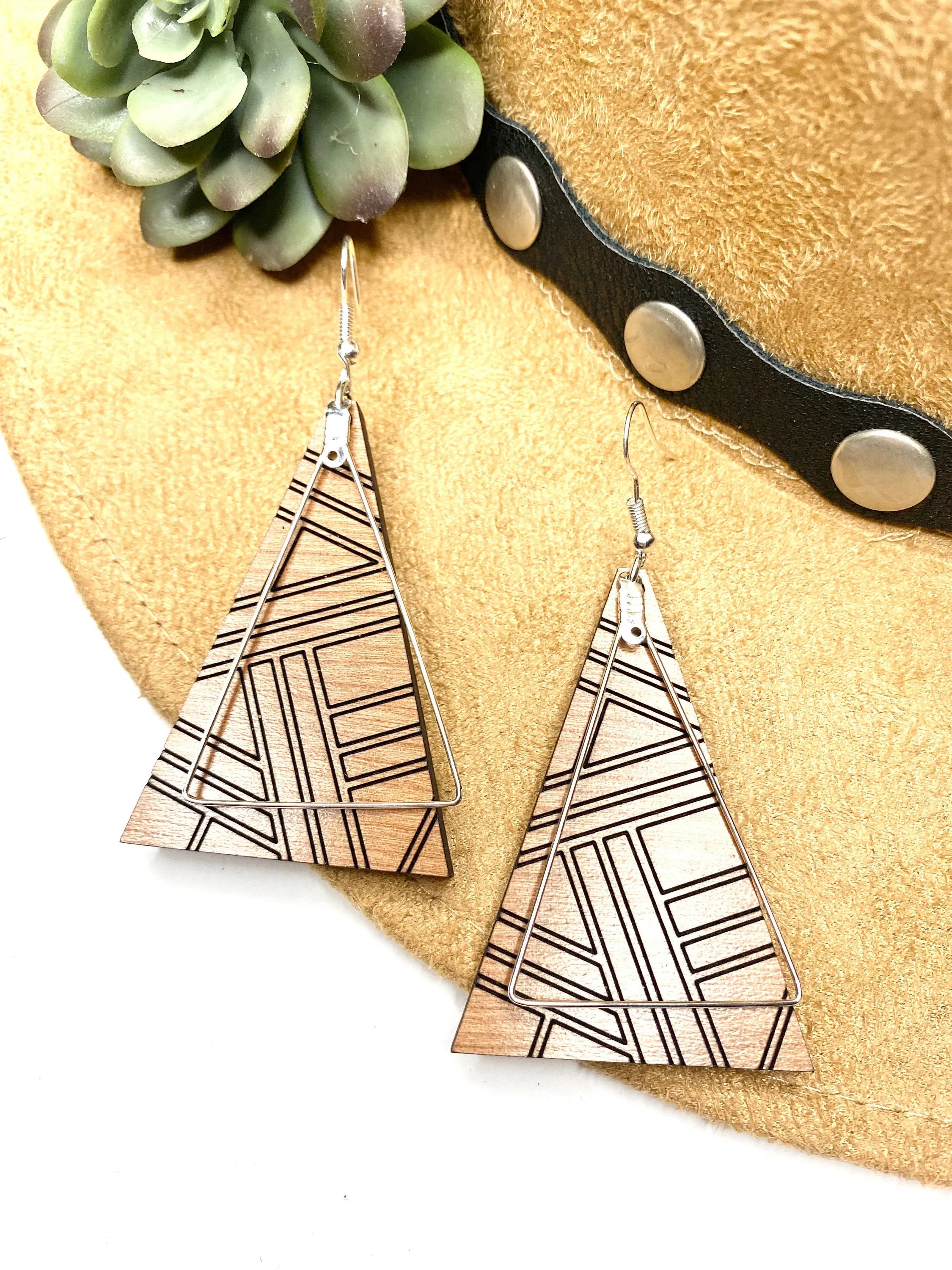 Minimalist Jewelry, Triangle Earring, Wood Dangle Drop Earring, Casual Style, Boho, Teacher Appreciation Gift