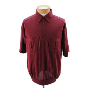 Palmland Short Sleeve Two Pocket Banded Bottom 1109 Big and Tall-Burgundy