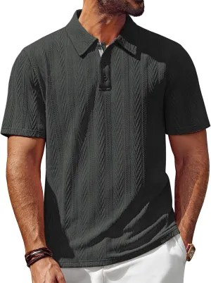PJ PAUL JONES Men's Textured Knit Polo Shirt Short Sleeve Regular Fit Stretch Collared Summer Shirts