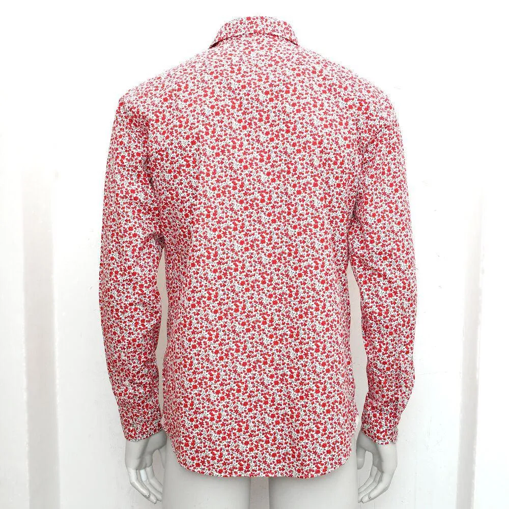 Red & White Floral Cotton Casual Shirt