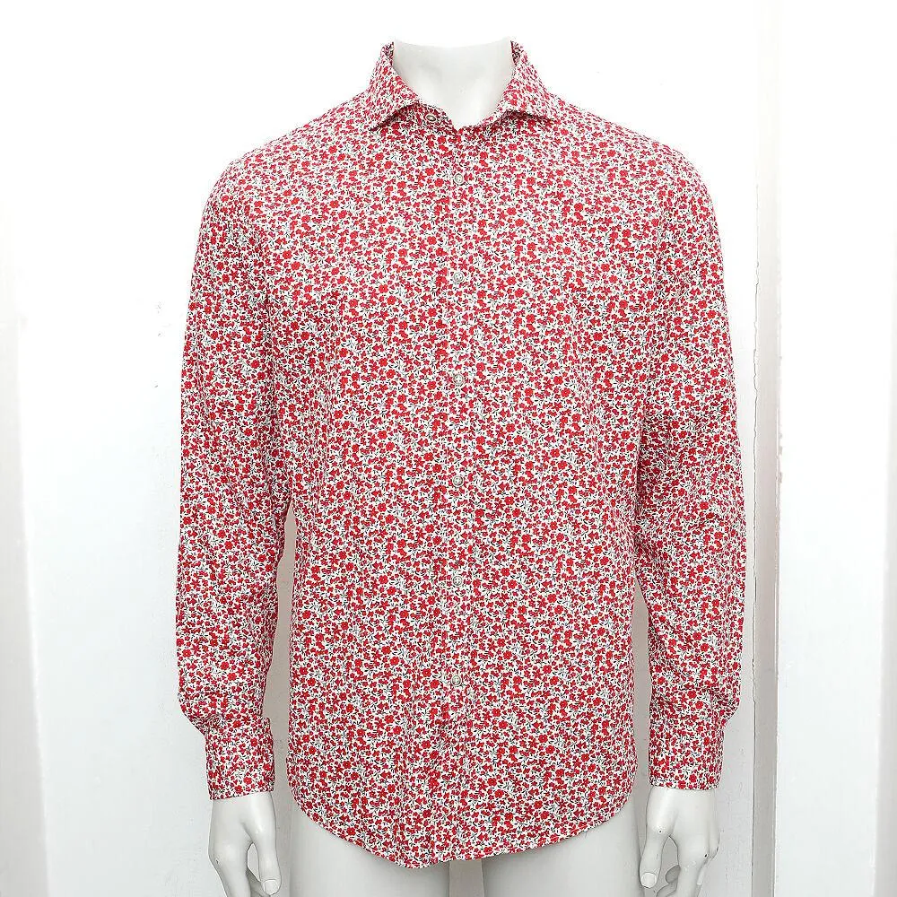 Red & White Floral Cotton Casual Shirt