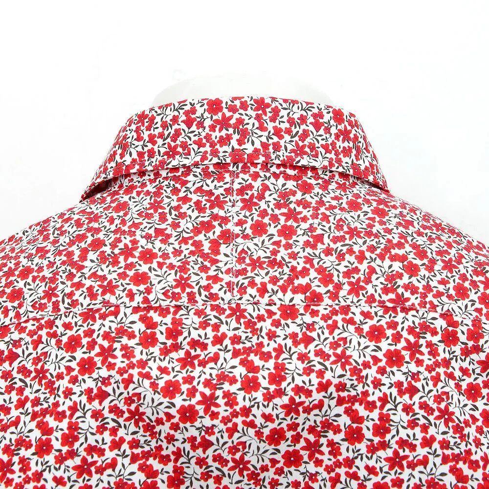Red & White Floral Cotton Casual Shirt