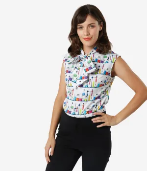 Retrolicious Mad Science Print Bow Blouse