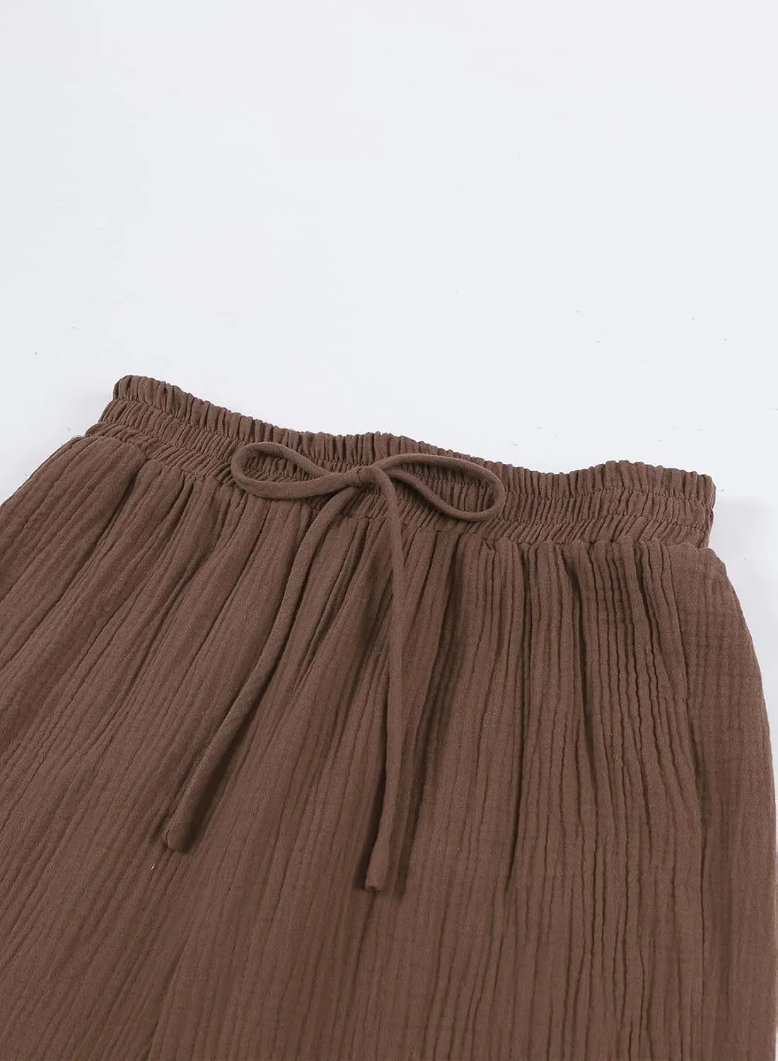SHIPE Women Casual Linen Pants Drawstring Elastic Waist Loose Fit Wide Leg Pants S-2XL