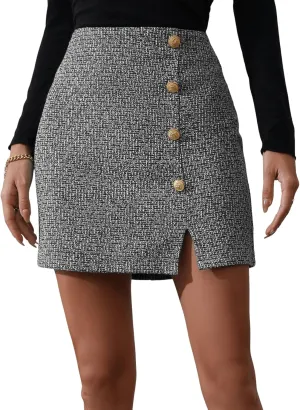 SweatyRocks Women's Elegant High Waist A-line Plaid Tweed Mini Skirt