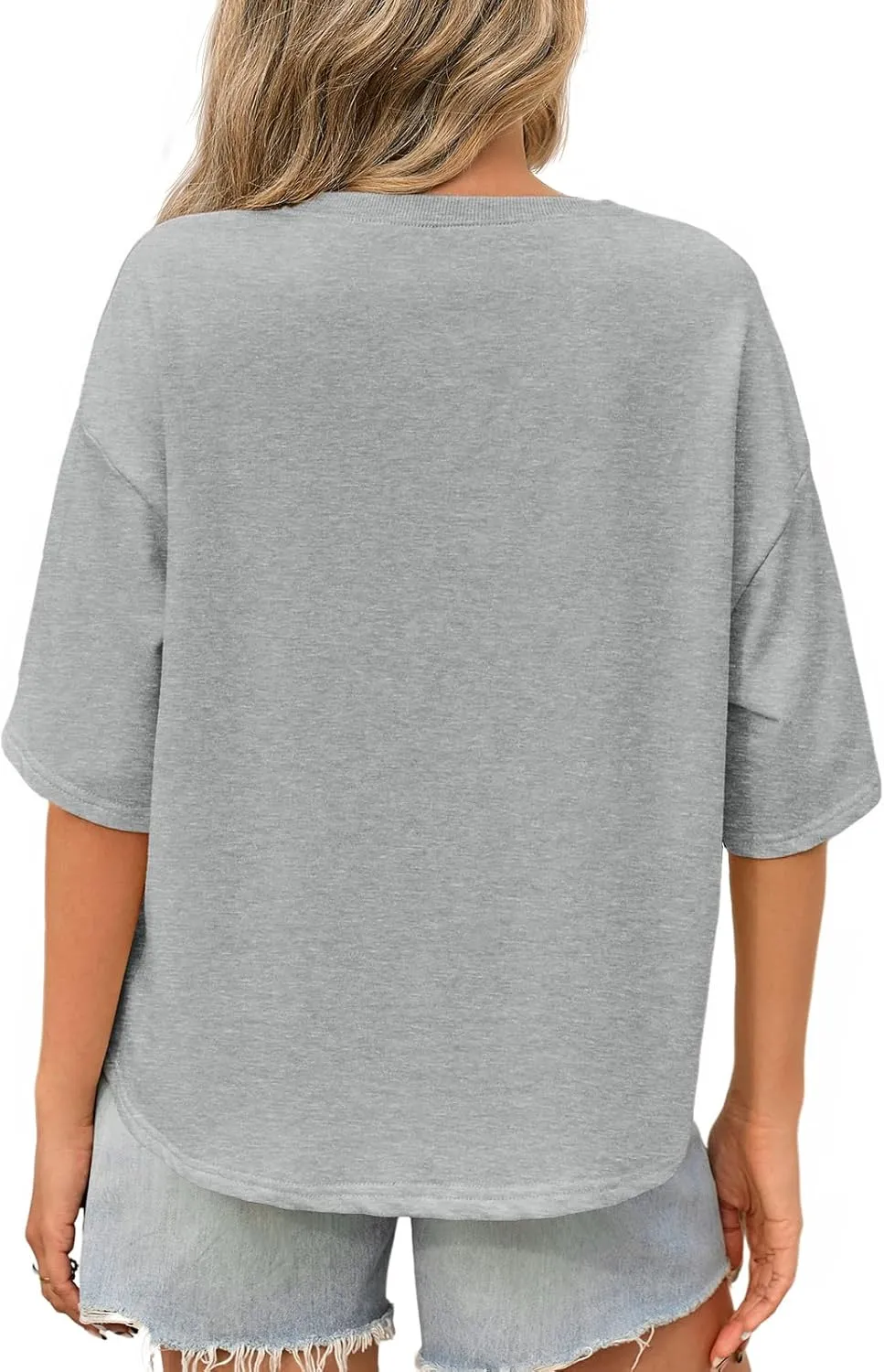 Tankaneo Womens Oversized Tshirts 3/4 Sleeve Drop Shoulder Tops Summer Casual Loose Fit Basic Tee Shirts