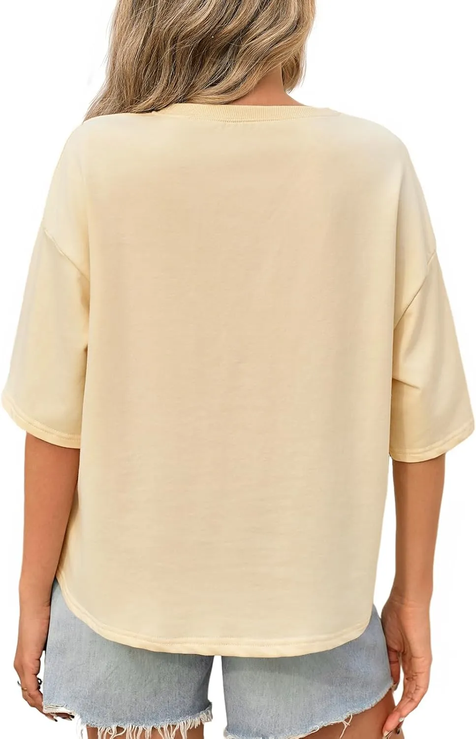 Tankaneo Womens Oversized Tshirts 3/4 Sleeve Drop Shoulder Tops Summer Casual Loose Fit Basic Tee Shirts