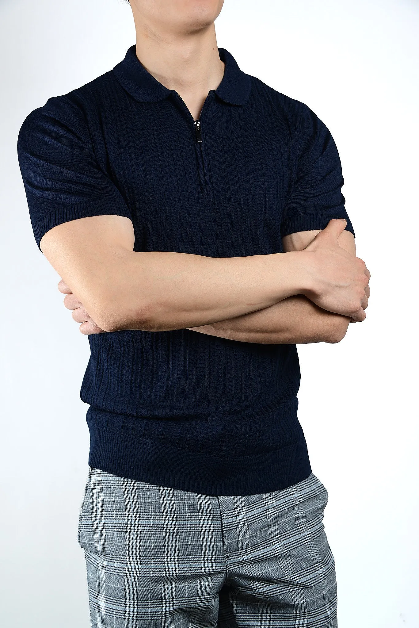 Textured Solid Zip Knit Polo