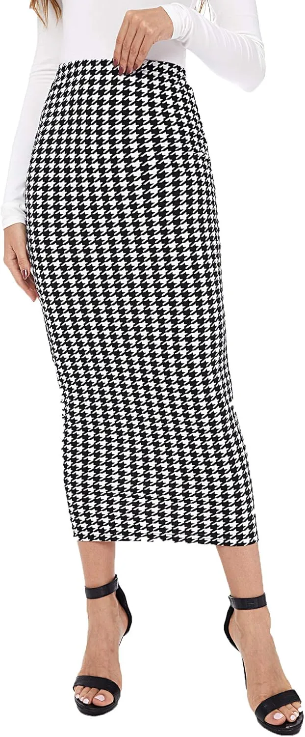 Verdusa Women's Elegant Plaid Elastic Waist Bodycon Midi Skirt