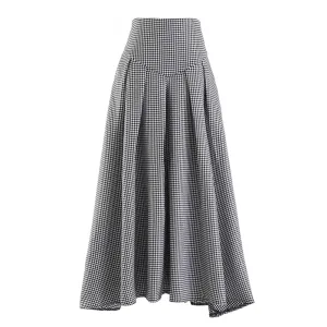 Vintage Plaid Skirt For Women High Waist Patchwork Colorblock Midi Skirts Female Fashion Summer Clothing Style