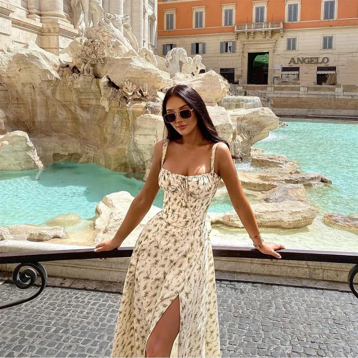 Women Floral Corset Dress Summer Dress 2024 Boho Flowy Slit Lace Up Midi Dresses Going Out A Line Casual Sundress