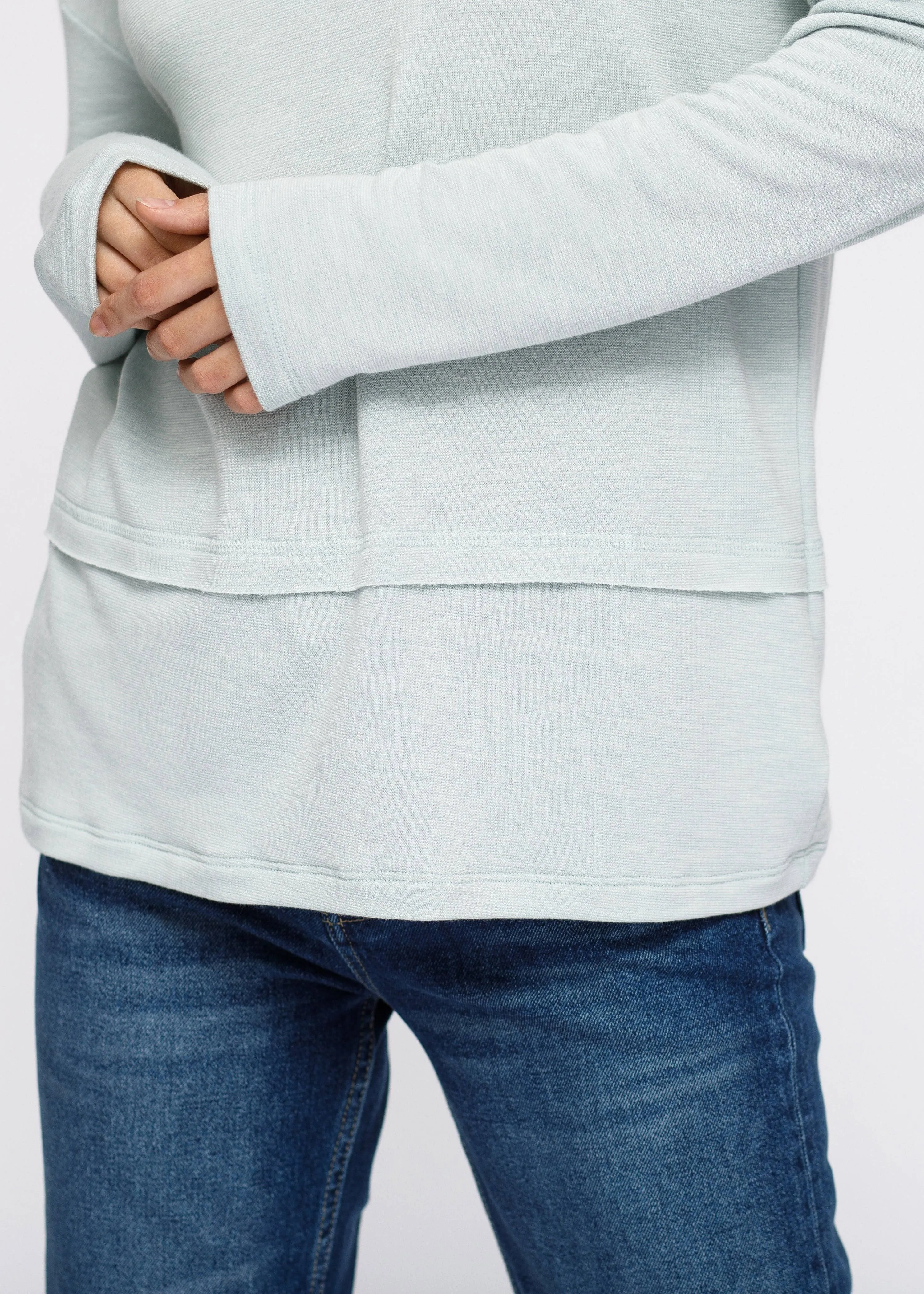Women's Cowl Neck Drop Shoulder Layered Hem Top in Mint